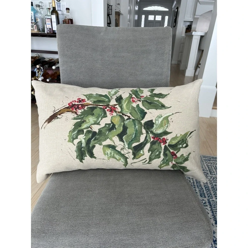 Pottery Barn Painted Holly Branch Lumbar pillow cover 16x26